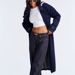 Fashion Nova Italia Denim Trench Coat - Dark Wash